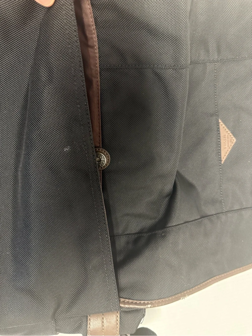 Fossil Black Messenger Bag with Brown Trim